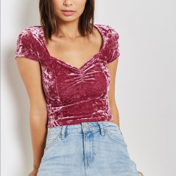 Forever 21 Velvet Berry Sweetheart Y2K Crop Top - Picture 1 of 6